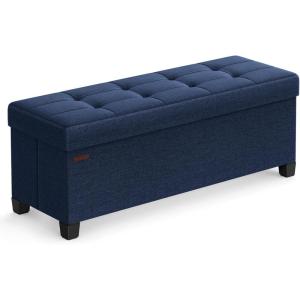 imageSONGMICS Storage Ottoman Bench Foldable Foot Rest with Legs 15 x 43 x 157 Inches End of Bed Bench Storage Chest Load up to 660 lb for Living Room Bedroom Entryway Midnight Blue ULSF018I01Midnight Blue
