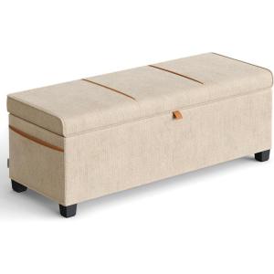 imageSONGMICS Storage Ottoman Bench Foot Rest with Legs 157 x 433 x 157 Inches End of Bed Bench Storage Chest Load up to 660 lb for Living Room Bedroom Entryway Dark Gray ULSF088G01Cappuccino Beige