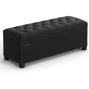 imageSONGMICS Storage Ottoman Bench Foot Rest with Legs 157 x 433 x 157 Inches End of Bed Bench Storage Chest Load up to 660 lb for Living Room Bedroom Entryway Dark Gray ULSF088G01Ink Black