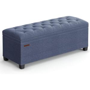 imageSONGMICS Storage Ottoman Bench Foot Rest with Legs 157 x 433 x 157 Inches End of Bed Bench Storage Chest Load up to 660 lb for Living Room Bedroom Entryway Dark Gray ULSF088G01Light Denim Blue