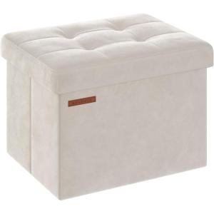 imageSONGMICS Storage Ottoman Foldable Small Ottoman Foot Rest 15 Inches Foot Stool Load up to 660 lb for Living Room Bedroom Dorm Jelly Pink ULSF227R01Cream White