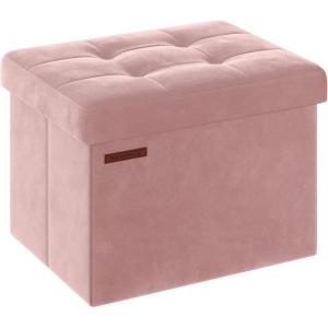 imageSONGMICS Storage Ottoman Foldable Small Ottoman Foot Rest 15 Inches Foot Stool Load up to 660 lb for Living Room Bedroom Dorm Jelly Pink ULSF227R01Jelly Pink