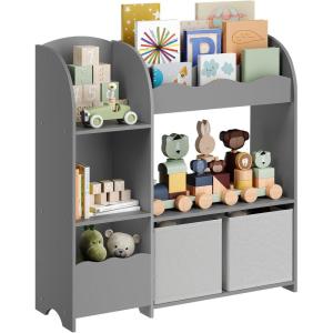 imageSONGMICS Toy and Book Organizer for Kids Storage Unit with 2 Storage Boxes for Playroom Childrens Room Living Room White UGKR42WT 93 x 30 x 100 centimetersDove Gray