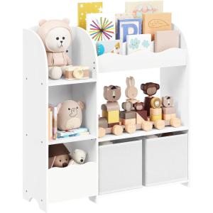 imageSONGMICS Toy and Book Organizer for Kids Storage Unit with 2 Storage Boxes for Playroom Childrens Room Living Room White UGKR42WT 93 x 30 x 100 centimetersCloud White