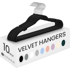 imageSONGMICS Velvet Hangers 50 Pack NonSlip Clothes Hangers with Shoulder Notches Pants Bar 360 Swivel Hook SpaceSaving for Closet Ink Black UCRF029B05Ink Black