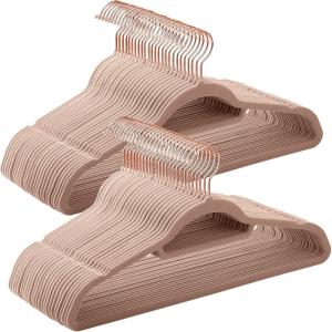 imageSONGMICS Velvet Hangers Set of 50 Clothes Hanger with Rose Gold Swivel Hook NonSlip and SpaceSaving 02Inch Thick 171Inch Long for Coat Shirt Dress Pants Tie Cloud White UCRF021W02Rose Gold  Caramel Brown