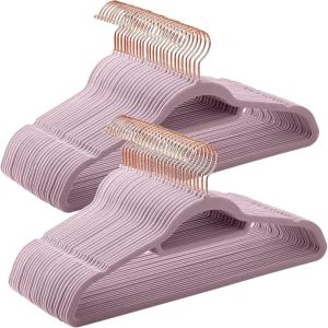 imageSONGMICS Velvet Hangers Set of 50 Clothes Hanger with Rose Gold Swivel Hook NonSlip and SpaceSaving 02Inch Thick 171Inch Long for Coat Shirt Dress Pants Tie Cloud White UCRF021W02Rose Gold  Lavender Purple