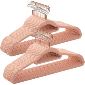 imageSONGMICS Velvet Hangers Set of 50 Clothes Hanger with Rose Gold Swivel Hook NonSlip and SpaceSaving 02Inch Thick 171Inch Long for Coat Shirt Dress Pants Tie Cloud White UCRF021W02Rose Gold  Coral Pink