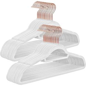 imageSONGMICS Velvet Hangers Set of 50 Clothes Hanger with Rose Gold Swivel Hook NonSlip and SpaceSaving 02Inch Thick 171Inch Long for Coat Shirt Dress Pants Tie Cloud White UCRF021W02Rose Gold  Cloud White