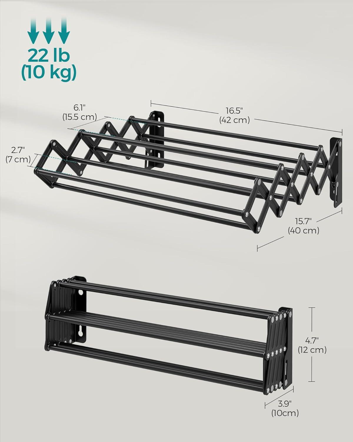 imageSONGMICS Clothes Drying Rack WallMounted Drying Rack Clothing Small Accordion Laundry Rack 9 Staggered Hanging Rods Expandable and Retractable Cloud White ULLR802W01Ink Black