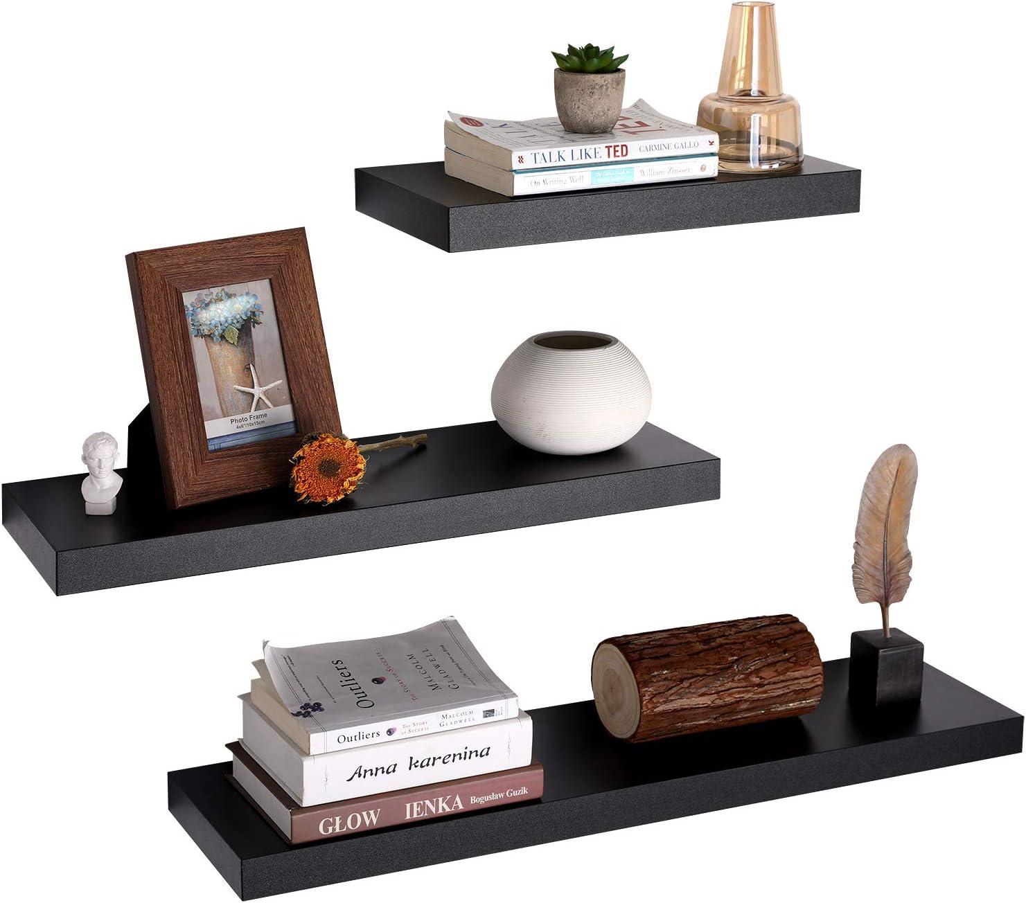 imageVASAGLE Wall Shelf Vintage Floating Shelf 157 inch Hanging Shelves Wall Mounted for Photos Decorations Rustic Brown ULWS24BXBlack