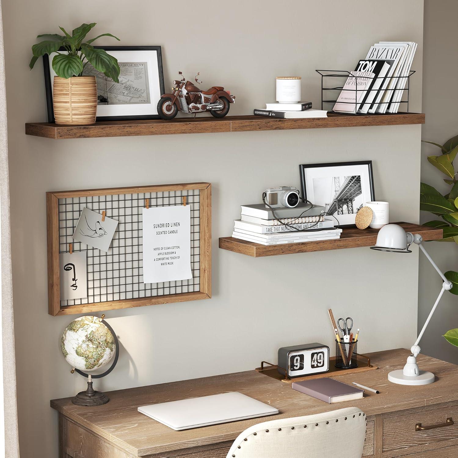 imageVASAGLE Wall Shelf Vintage Floating Shelf 157 inch Hanging Shelves Wall Mounted for Photos Decorations Rustic Brown ULWS24BXRustic Brown