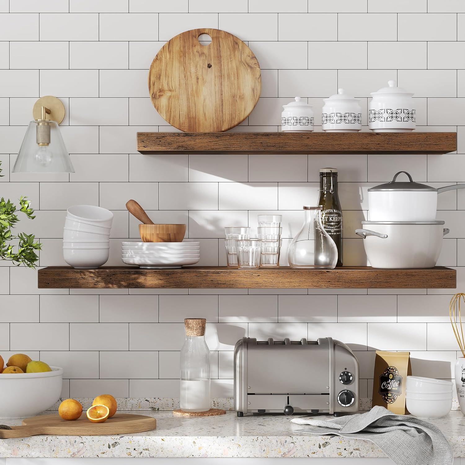 imageVASAGLE Wall Shelf Vintage Floating Shelf 157 inch Hanging Shelves Wall Mounted for Photos Decorations Rustic Brown ULWS24BXRustic Brown