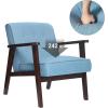 imageSONGMICS Accent Leisure Chair MidCentury Modern Arm Chair with Solid Wood Armrests and Legs 1Seat Cushioned Sofa for Living Room Bedroom Balcony Studio Classic Black ULAC001B01Lake Blue