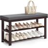 imageSONGMICS Bamboo Shoe Bench 3Tier Shoe Rack Organizer for Entryway Living Room Bench Seat Holds Up to 300 lb 119 x 283 x 192 Inches Cloud White and Slate Gray ULBS604W01Rustic Walnut  Slate Gray