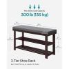 imageSONGMICS Bamboo Shoe Bench 3Tier Shoe Rack Organizer for Entryway Living Room Bench Seat Holds Up to 300 lb 119 x 283 x 192 Inches Cloud White and Slate Gray ULBS604W01Rustic Walnut  Slate Gray