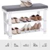 imageSONGMICS Bamboo Shoe Bench 3Tier Shoe Rack Organizer for Entryway Living Room Bench Seat Holds Up to 300 lb 119 x 283 x 192 Inches Cloud White and Slate Gray ULBS604W01Cloud White  Slate Gray