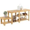 imageSONGMICS Bamboo Shoe Bench Shoe Rack for Boots Entryway Storage Organizer 3Tier Shoe Shelf for Hallway Bathroom Living Room Corridor White ULBS006W01 112 x 338 x 178 Inches111D x 441W x 177H
