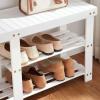 imageSONGMICS Bamboo Shoe Bench Shoe Rack for Boots Entryway Storage Organizer 3Tier Shoe Shelf for Hallway Bathroom Living Room Corridor White ULBS006W01 112 x 338 x 178 Inches112D x 338W x 178H