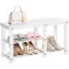 imageSONGMICS Bamboo Shoe Bench Shoe Rack for Boots Entryway Storage Organizer 3Tier Shoe Shelf for Hallway Bathroom Living Room Corridor White ULBS006W01 112 x 338 x 178 Inches112D x 338W x 178H