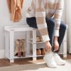 imageSONGMICS Bamboo Shoe Bench Shoe Rack for Boots Entryway Storage Organizer 3Tier Shoe Shelf for Hallway Bathroom Living Room Corridor White ULBS006W01 112 x 338 x 178 Inches112D x 338W x 178H