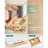 imageSONGMICS Bed Laptop Desk Folding Bed Tray for Laptop up to 156 Inches Adjustable Angle and Height Portable for Working Reading Writing Breakfast Bamboo Legs Drawer Heather Greige ULLD105W01Light Bamboo