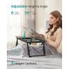 imageSONGMICS Bed Laptop Desk Folding Bed Tray for Laptop up to 156 Inches Adjustable Angle and Height Portable for Working Reading Writing Breakfast Bamboo Legs Drawer Heather Greige ULLD105W01Heather Greige