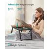 imageSONGMICS Bed Laptop Desk Folding Bed Tray for Laptop up to 156 Inches Adjustable Angle and Height Portable for Working Reading Writing Breakfast Bamboo Legs Drawer Heather Greige ULLD105W01Rustic Brown