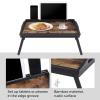 imageSONGMICS Bed Tray Table with Bamboo Folding Legs Sofa Breakfast Tray Serving Tray with Groove for Phone Tablet Rustic Dark Brown ULLD111B01165W x 87H