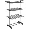 imageSONGMICS Clothes Drying Rack Stand 4Tier Foldable Laundry Drying Rack 681Inch Tall Steel Rolling Clothes Horses Dryer Rack Easy to Assemble Indoor Outdoor Use Dove Gray ULLR701G01Black