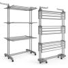 imageSONGMICS Clothes Drying Rack Stand 4Tier Foldable Laundry Drying Rack 681Inch Tall Steel Rolling Clothes Horses Dryer Rack Easy to Assemble Indoor Outdoor Use Dove Gray ULLR701G01Dove Gray
