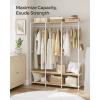imageSONGMICS Clothes Rack Iron and Wood Wardrobe Closet Organizer Heavy Duty Garment Rack with Hanging Rods Closet Shelves Removable Hooks 157 x 372 x 709 Inches Rustic Brown URGR004B01Natural Beige