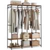 imageSONGMICS Clothes Rack Iron and Wood Wardrobe Closet Organizer Heavy Duty Garment Rack with Hanging Rods Closet Shelves Removable Hooks 157 x 372 x 709 Inches Rustic Brown URGR004B01Rustic Brown