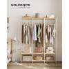 imageSONGMICS Clothes Rack Iron and Wood Wardrobe Closet Organizer Heavy Duty Garment Rack with Hanging Rods Closet Shelves Removable Hooks 157 x 372 x 709 Inches Rustic Brown URGR004B01Natural Beige