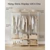 imageSONGMICS Clothes Rack Iron and Wood Wardrobe Closet Organizer Heavy Duty Garment Rack with Hanging Rods Closet Shelves Removable Hooks 157 x 372 x 709 Inches Rustic Brown URGR004B01Natural Beige
