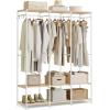 imageSONGMICS Clothes Rack Iron and Wood Wardrobe Closet Organizer Heavy Duty Garment Rack with Hanging Rods Closet Shelves Removable Hooks 157 x 372 x 709 Inches Rustic Brown URGR004B01Natural Beige