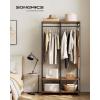 imageSONGMICS Clothes Rack Iron and Wood Wardrobe Closet Organizer Heavy Duty Garment Rack with Hanging Rods Closet Shelves Removable Hooks 157 x 372 x 709 Inches Rustic Brown URGR004B01Rustic Brown
