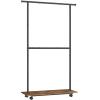 imageSONGMICS DoubleRod Clothes Rack with Wheels 388 Inches Garment Rack with Shelf for Hanging Clothes Loads up to 220 lb for Bedroom Closet Rustic Brown and Ink Black UHSR152B01Black