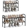 imageSONGMICS Expandable Shoe Rack 2 Tier Shoe Rack Shelf Adjustable Shoe Organizer Storage for 15 Pairs of Shoes Metal Free Standing Shoe Racks for Closet Front Door Entryway Easy Assembly Ink BlackInk Black
