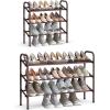imageSONGMICS Expandable Shoe Rack 2 Tier Shoe Rack Shelf Adjustable Shoe Organizer Storage for 15 Pairs of Shoes Metal Free Standing Shoe Racks for Closet Front Door Entryway Easy Assembly Ink BlackBronze
