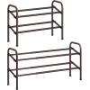 imageSONGMICS Expandable Shoe Rack 2 Tier Shoe Rack Shelf Adjustable Shoe Organizer Storage for 15 Pairs of Shoes Metal Free Standing Shoe Racks for Closet Front Door Entryway Easy Assembly Ink BlackBronze
