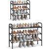 imageSONGMICS Expandable Shoe Rack 2 Tier Shoe Rack Shelf Adjustable Shoe Organizer Storage for 15 Pairs of Shoes Metal Free Standing Shoe Racks for Closet Front Door Entryway Easy Assembly Ink BlackInk Black