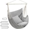 imageSONGMICS Hammock Chair Load Capacity 500 lb Hanging Chair with 2 Cushions Large Hammock Swing with Chain and Pocket for Indoor Outdoor Living Room Bedroom Cream White UGDC197M01Dove Gray