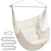 imageSONGMICS Hammock Chair Load Capacity 500 lb Hanging Chair with 2 Cushions Large Hammock Swing with Chain and Pocket for Indoor Outdoor Living Room Bedroom Cream White UGDC197M01Cream White
