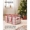 imageSONGMICS Large Christmas Decoration Storage Box 4Inch 54 Slots Plastic Christmas Bauble Storage Box with Lid Dual Zippers 6 Trays Side Handles Cherry Red URFB030T01Cherry Red