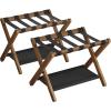 imageSONGMICS Luggage Rack Folding Suitcase Stand with Storage Shelf for Guest Room Hotel Bedroom HeavyDuty Holds up to 131 lb Classic White URLR007W01Walnut Brown
