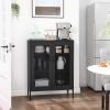 imageSONGMICS Metal Storage Cabinet with Mesh Doors Steel Display Cabinets with Adjustable Shelves for Bathroom Home Office Black UOMC002B01Black