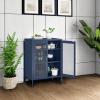 imageSONGMICS Metal Storage Cabinet with Mesh Doors Steel Display Cabinets with Adjustable Shelves for Bathroom Home Office Black UOMC002B01Midnight Blue