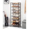 imageSONGMICS Narrow Shoe Rack  Sturdy 8 Tier Metal Tall Shoe Rack Shelf Slim Shoe Storage Organizer for Closet Entryway Small Spaces BronzeBlack