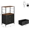 imageSONGMICS Nightstand Industrial Bedside Table with 2 Fabric Drawers Storage Shelves Vertical Dresser Storage Tower with Wooden Top Metal Frame Labels Rustic Brown and Black ULVT03H2 Drawers